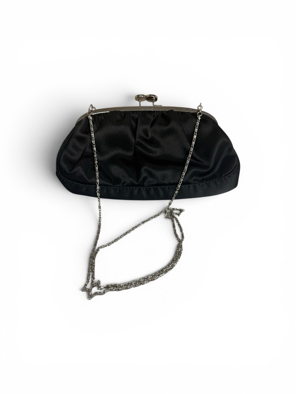 Bijoux Terner Black Satin Evening Clutch with Silver Chain